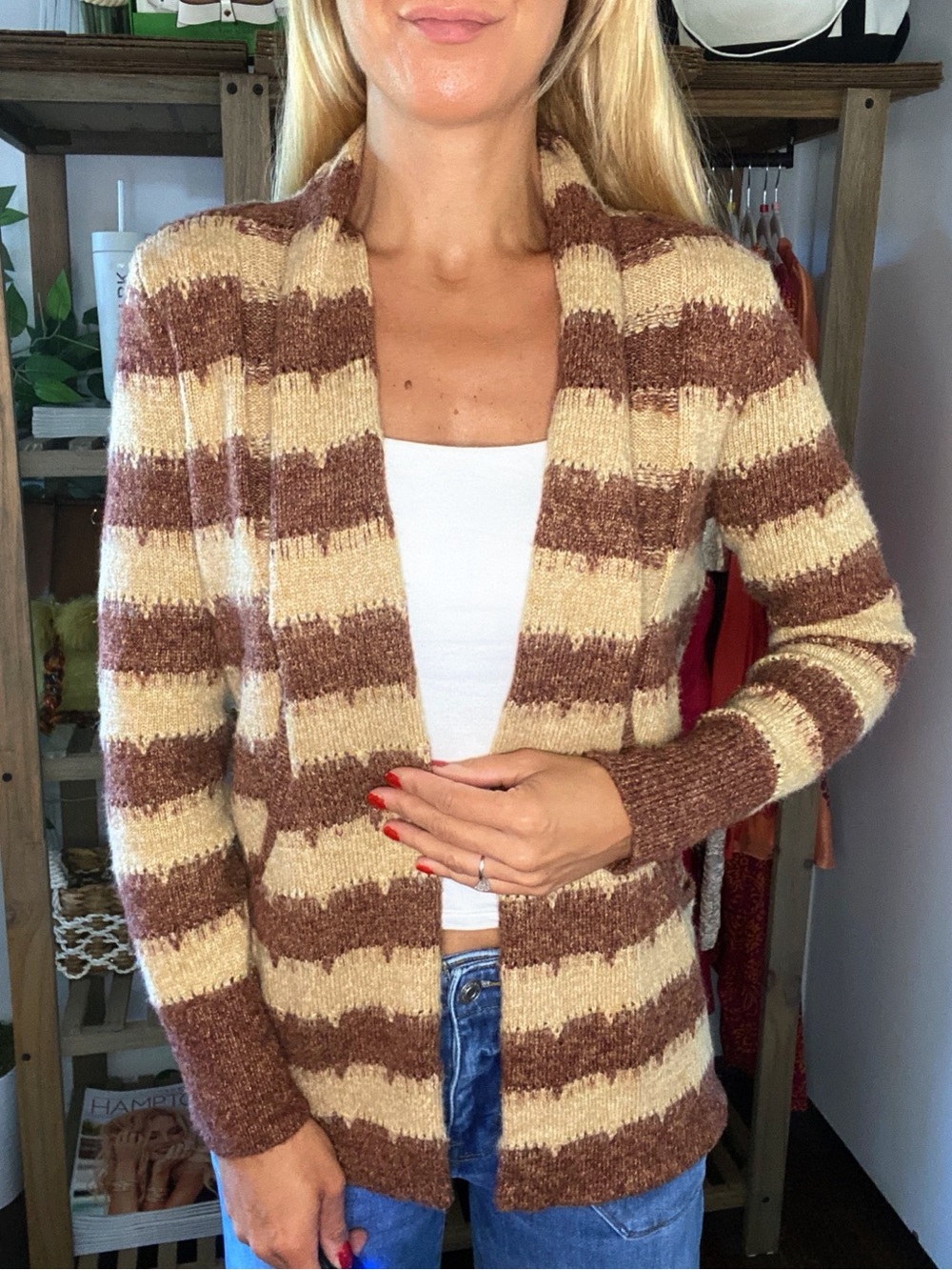 VERVE AMI Cozy Striped Open-Front Women's Sweater Cardigan - Brown & Cream! 🍂